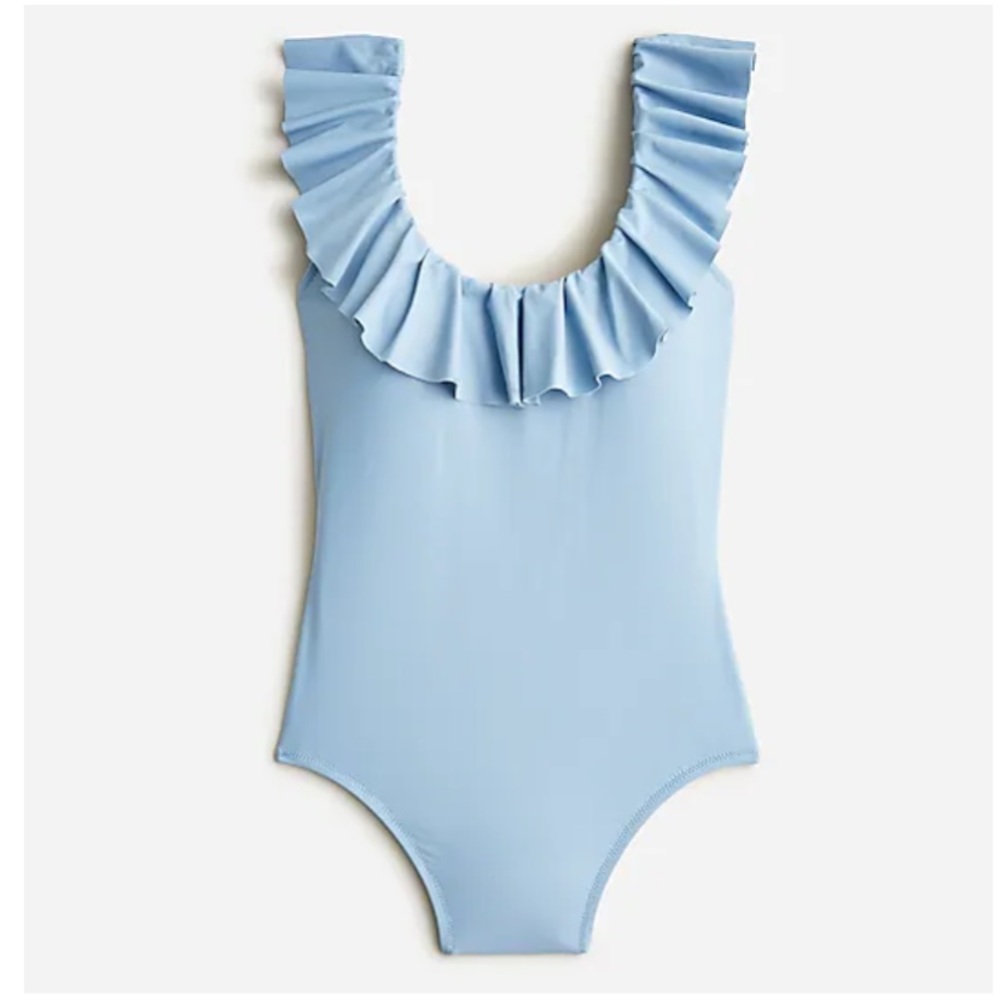 J. Crew NWT Ruffle Scoopback One-Piece Swimsuit -‎ Blue Mist